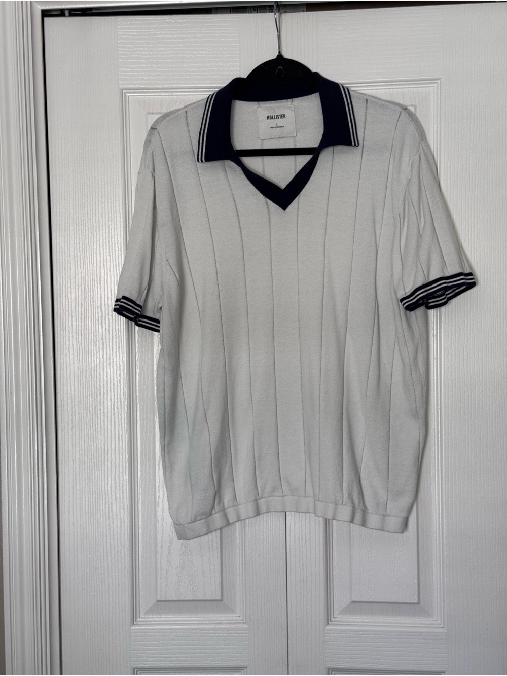 Hollister Men’s Open Tipped Texture Stripe Knit Polo size large
